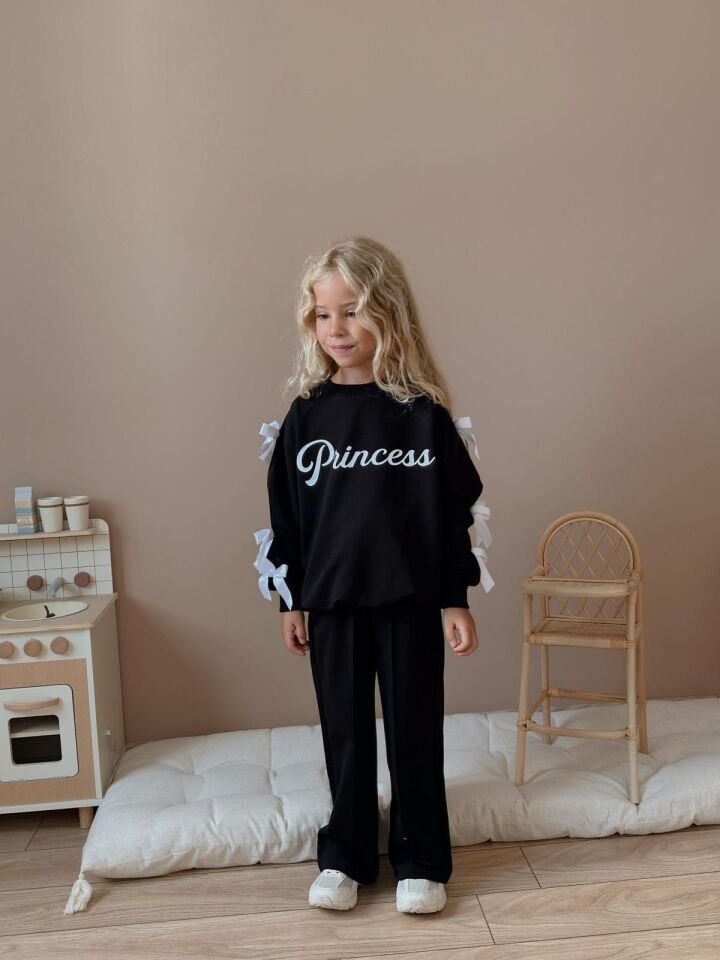 Kız Çocuk Princess Yazılı Alt Üst Uzun Takım Siyah (5-E)
