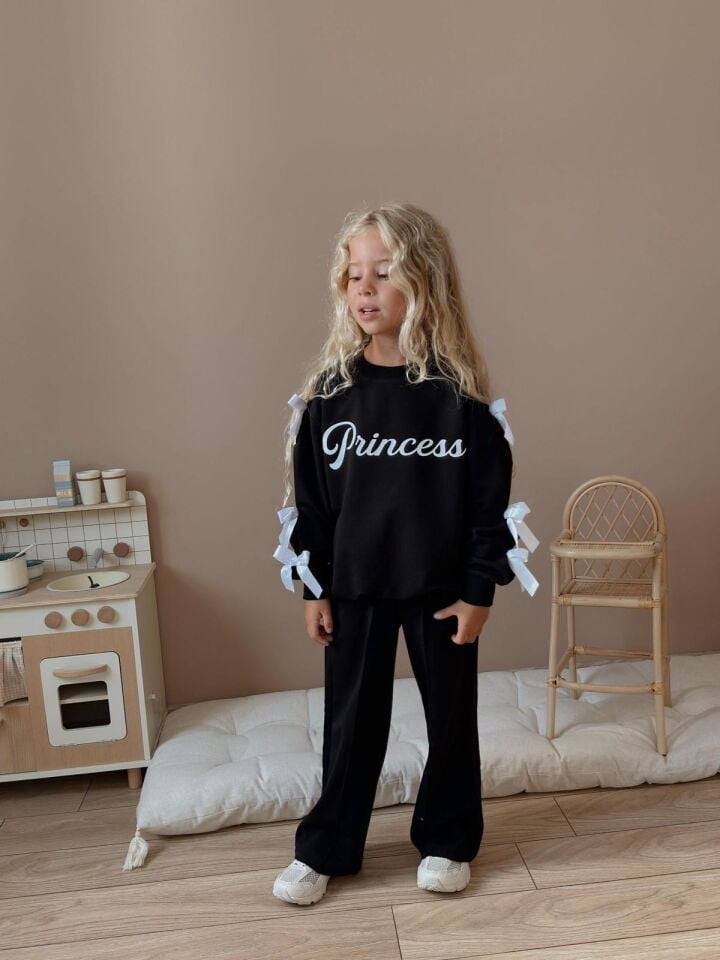 Kız Çocuk Princess Yazılı Alt Üst Uzun Takım Siyah (5-E)