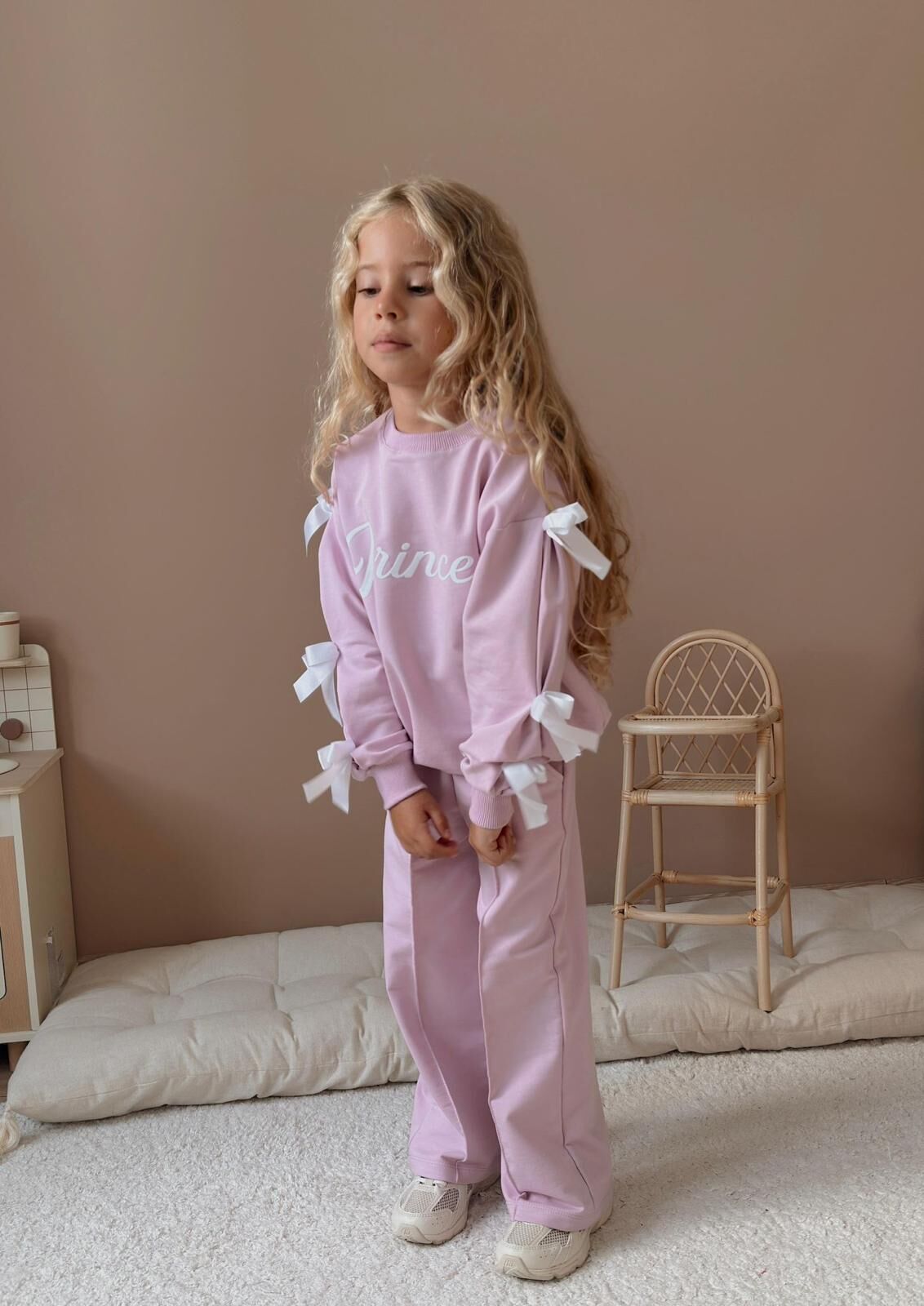 Kız Çocuk Princess Yazılı Alt Üst Uzun Takım Pembe (5-E)