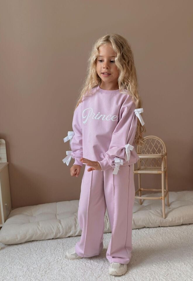 Kız Çocuk Princess Yazılı Alt Üst Uzun Takım Pembe (5-E)