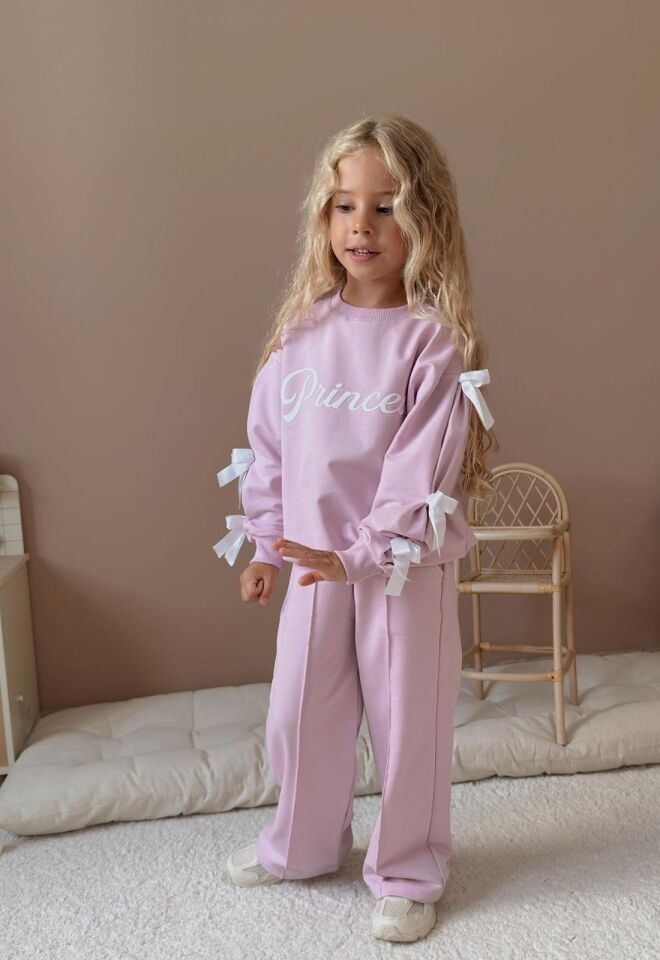 Kız Çocuk Princess Yazılı Alt Üst Uzun Takım Pembe (5-E)