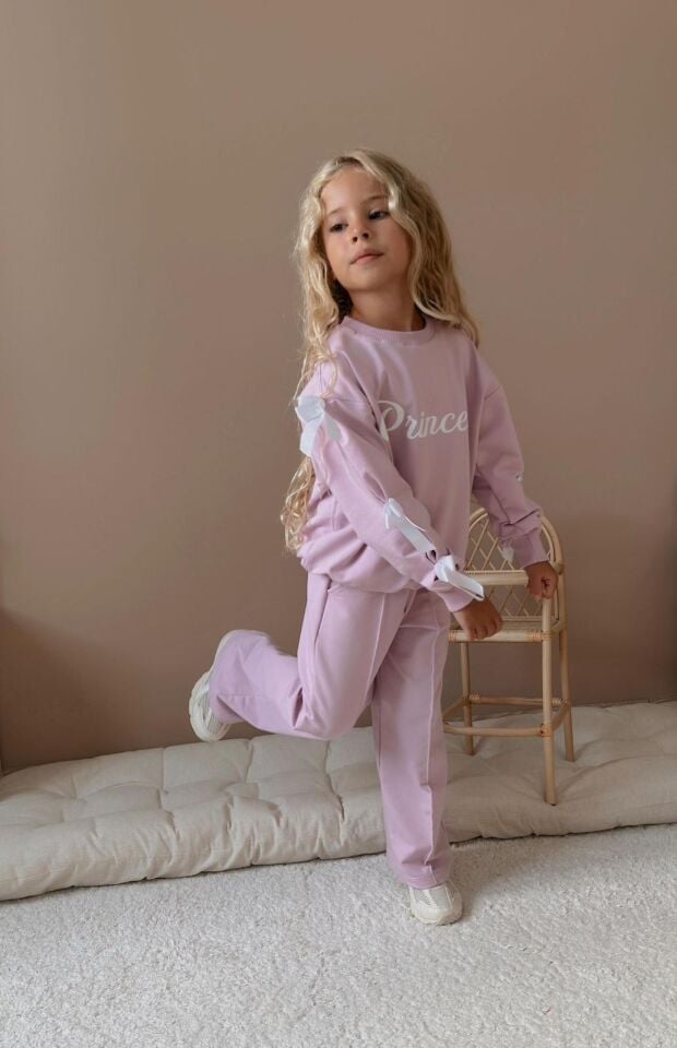 Kız Çocuk Princess Yazılı Alt Üst Uzun Takım Pembe (5-E)