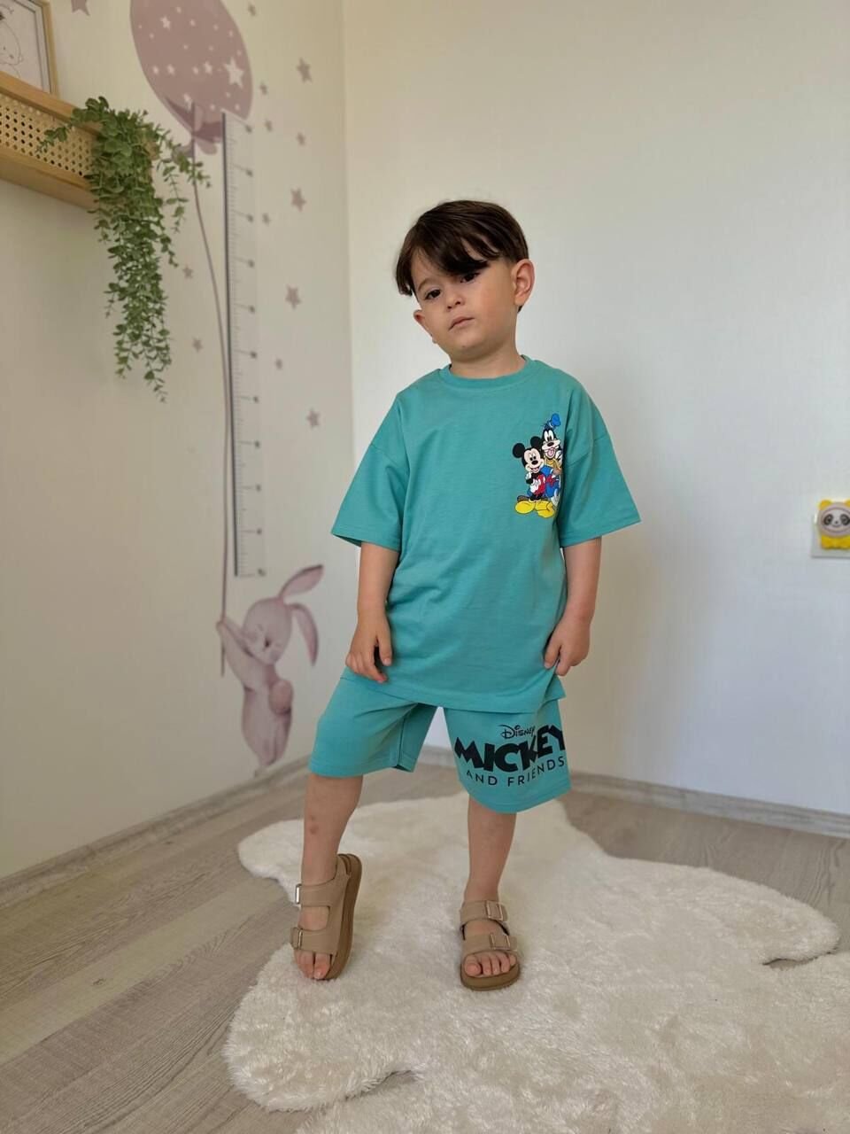 Erkek Çocuk Micky Yeşil Arka Baskılı İkili Takım