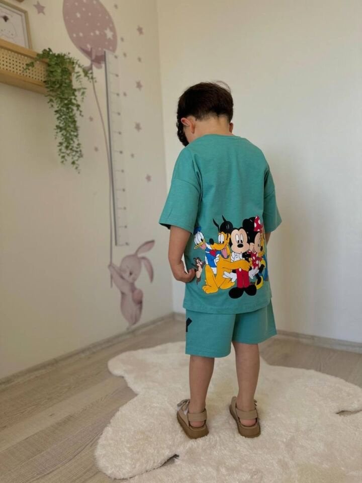 Erkek Çocuk Micky Yeşil Arka Baskılı İkili Takım