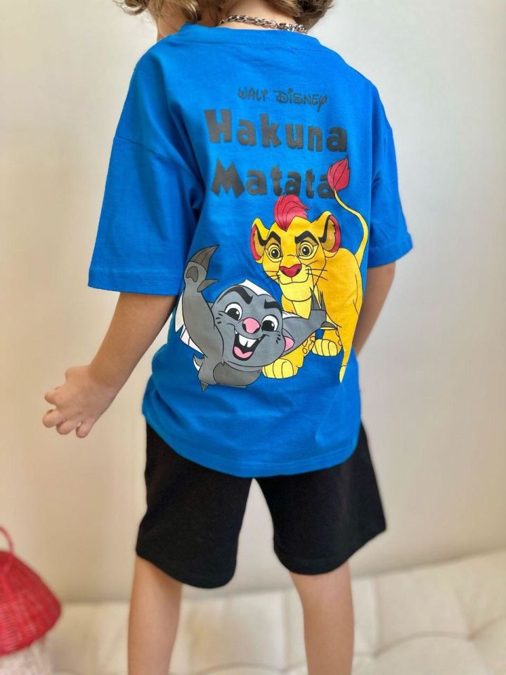 Mavi Lion Baskılı Şortlu Takım