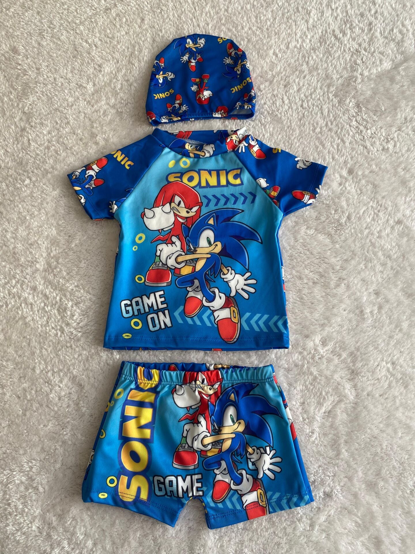 Erkek Çocuk Sonic Kısa Kollu Şortlu Boneli Mayo (2-G)