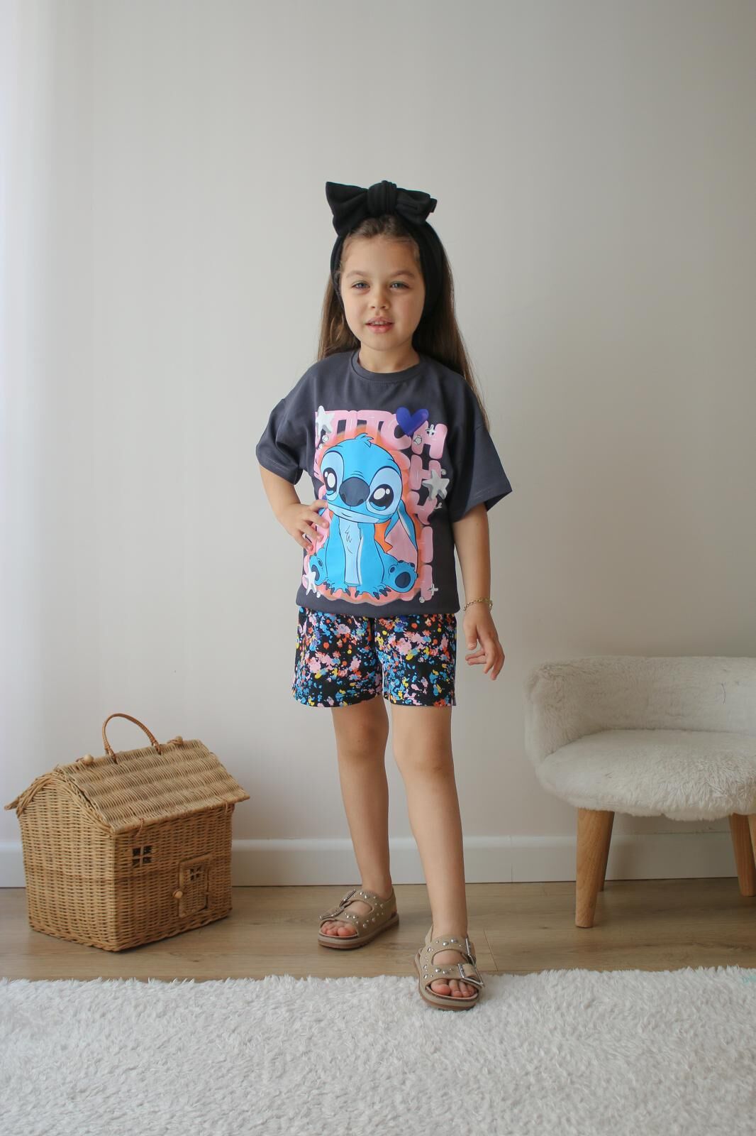 Kız Çocuk Çok Renkli Stitch İkili Takım