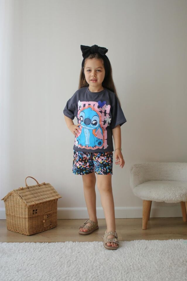 Kız Çocuk Çok Renkli Stitch İkili Takım