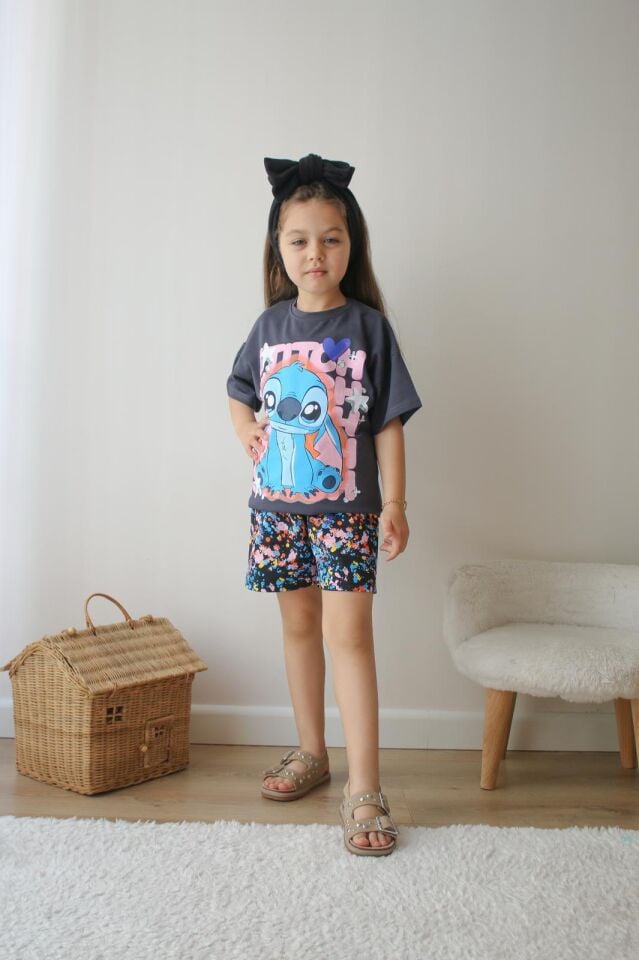 Kız Çocuk Çok Renkli Stitch İkili Takım