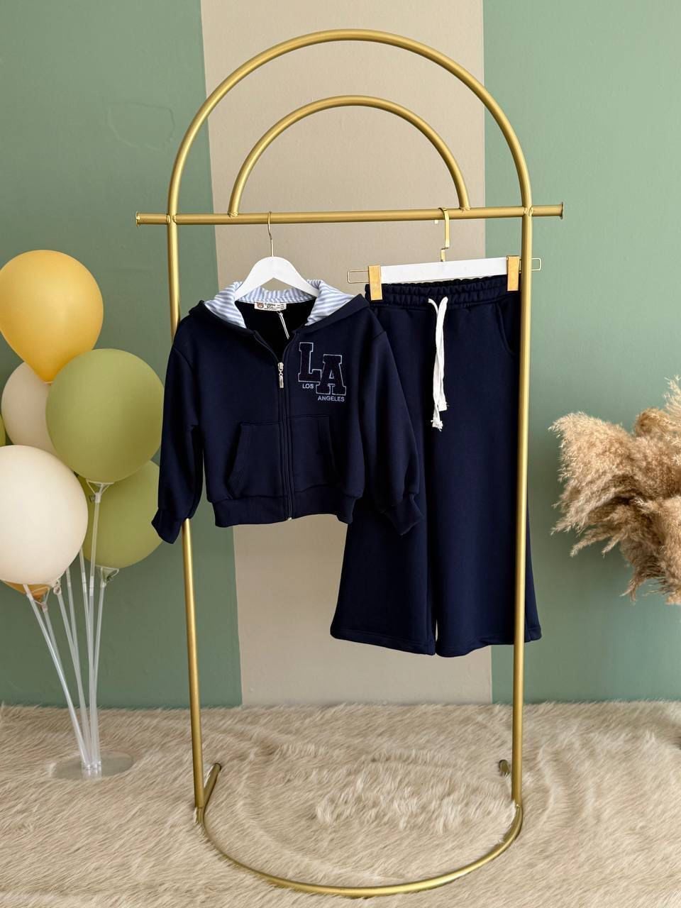 Kız Çocuk Kapşonlu Fermuarlı Eşofman Takımı Lacivert