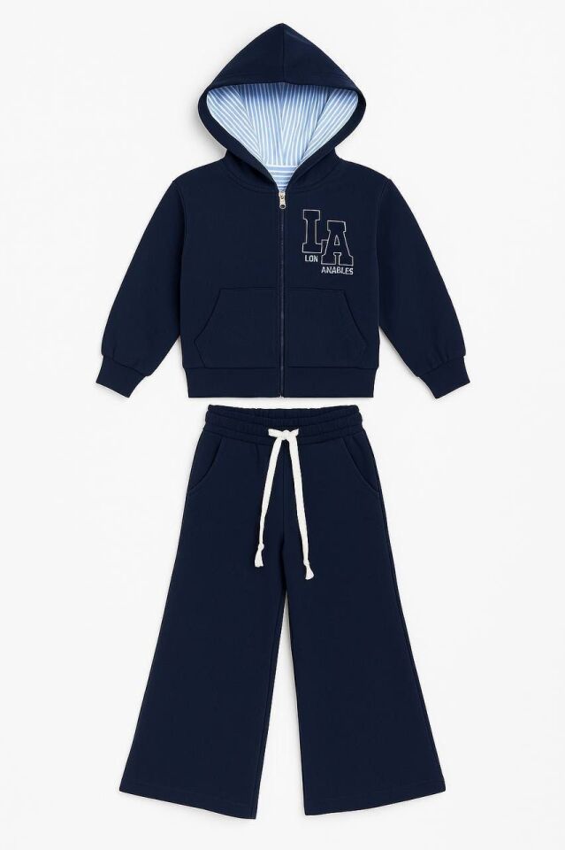 Kız Çocuk Kapşonlu Fermuarlı Eşofman Takımı Lacivert