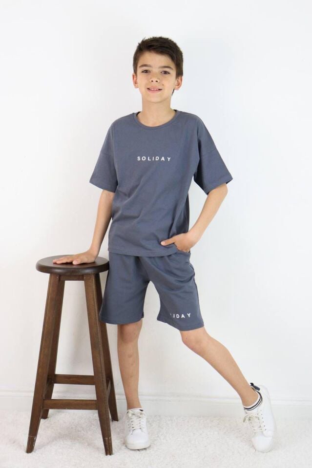 Gri Soliday Baskılı Unisex Kardeş Kombin