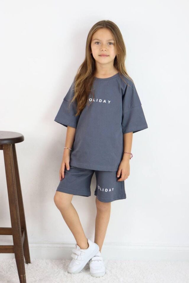 Gri Soliday Baskılı Unisex Kardeş Kombin