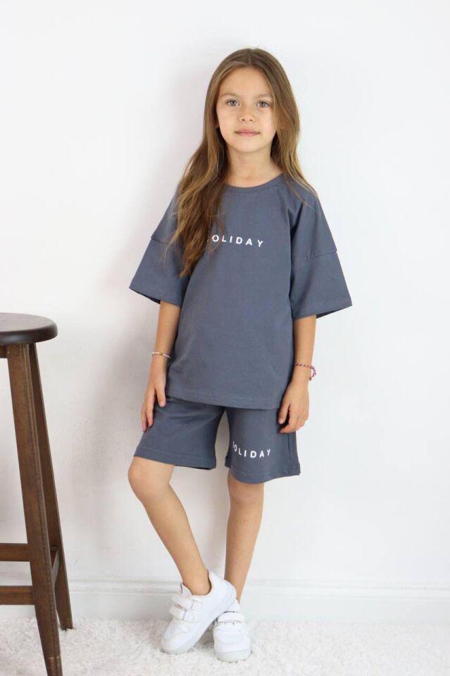 Gri Soliday Baskılı Unisex Kardeş Kombin (1-D)