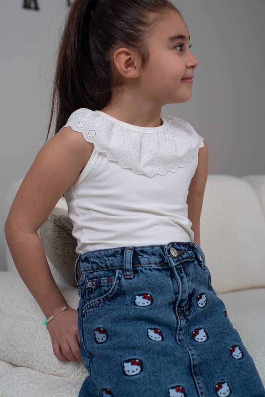 Kız Çocuk Beyaz Fırfırlı Çıtçıtlı Atlet