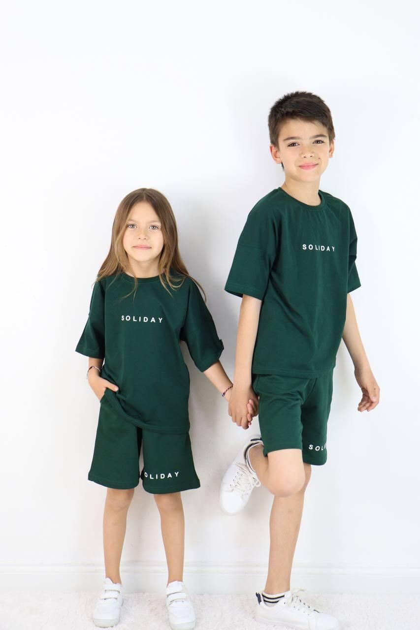 Yeşil Soliday Baskılı Unisex Kardeş Kombin