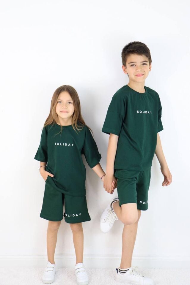 Yeşil Soliday Baskılı Unisex Kardeş Kombin