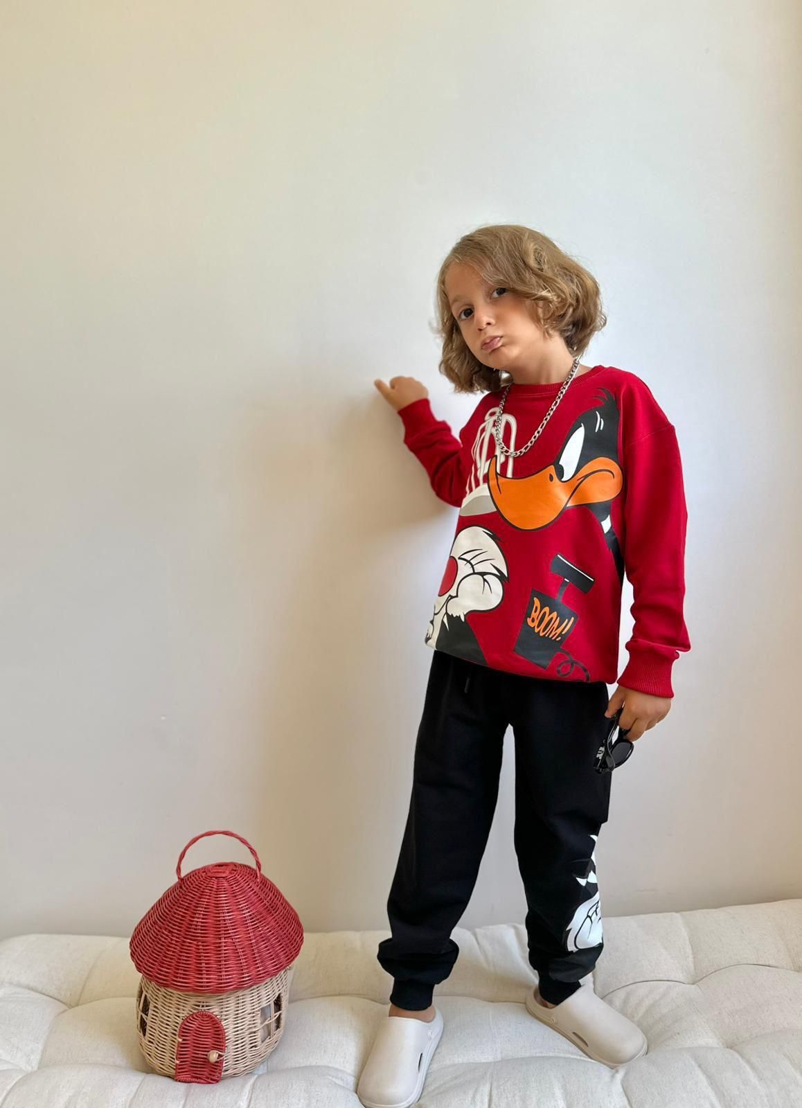 Erkek Çocuk Duck Kırmızı Siyah İkili Takım