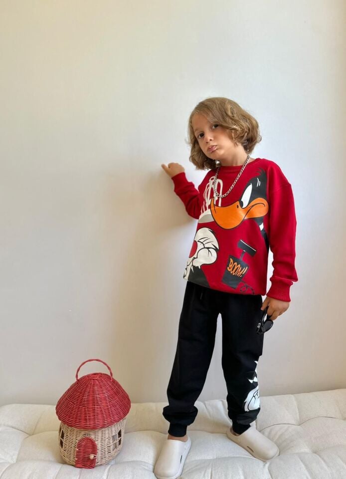 Erkek Çocuk Duck Kırmızı Siyah İkili Takım