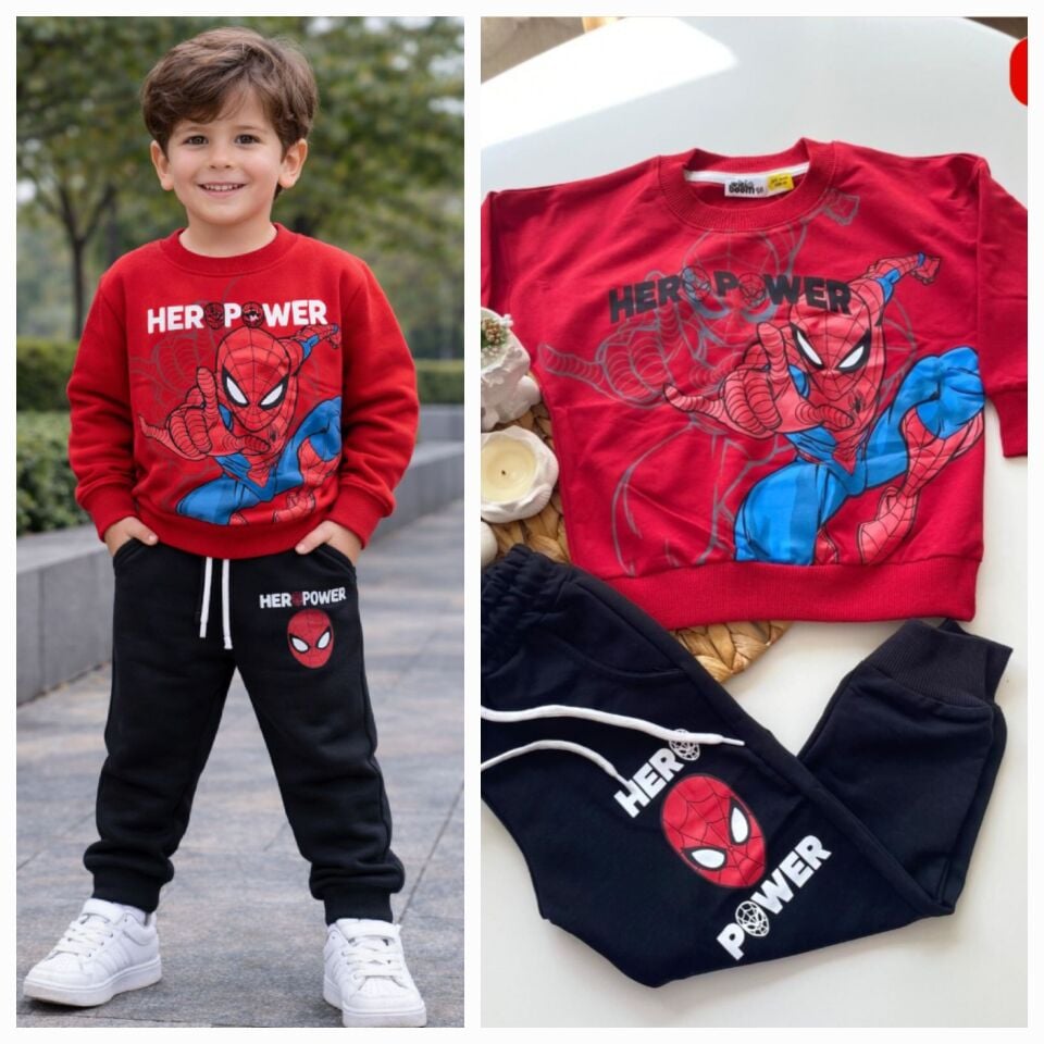 Erkek Çocuk Spiderman Kırmızı Alt Siyah İkili Takım