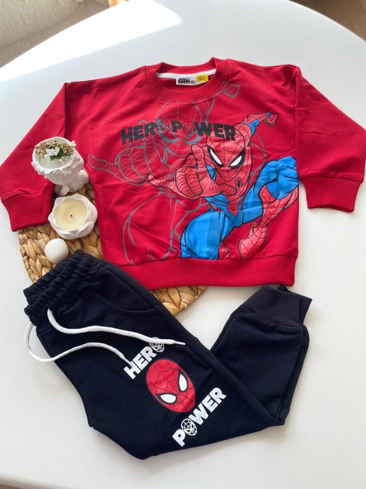 Erkek Çocuk Spiderman Kırmızı Alt Siyah İkili Takım