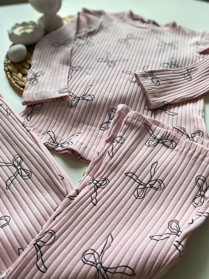 Kız Çocuk Pembe Kurdaleli Fitilli Uzun Takım