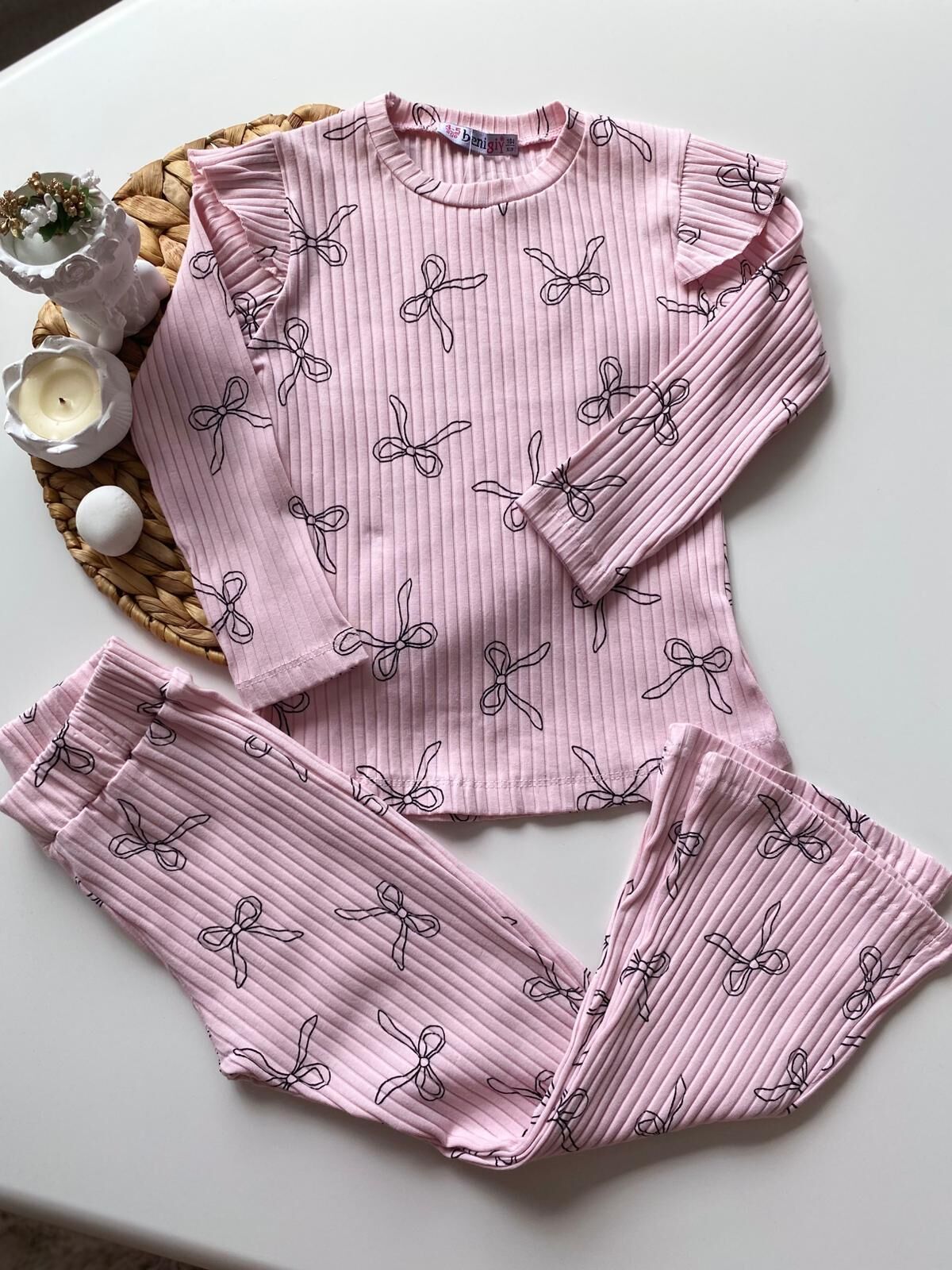 Kız Çocuk Pembe Kurdaleli Fitilli Uzun Takım