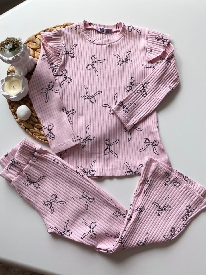 Kız Çocuk Pembe Kurdaleli Fitilli Uzun Takım