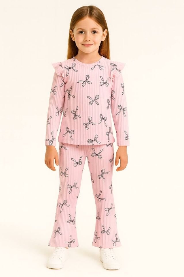 Kız Çocuk Pembe Kurdaleli Fitilli Uzun Takım