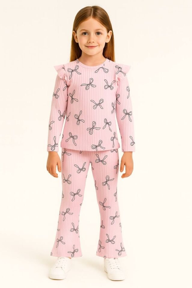 Kız Çocuk Pembe Kurdaleli Fitilli Uzun Takım