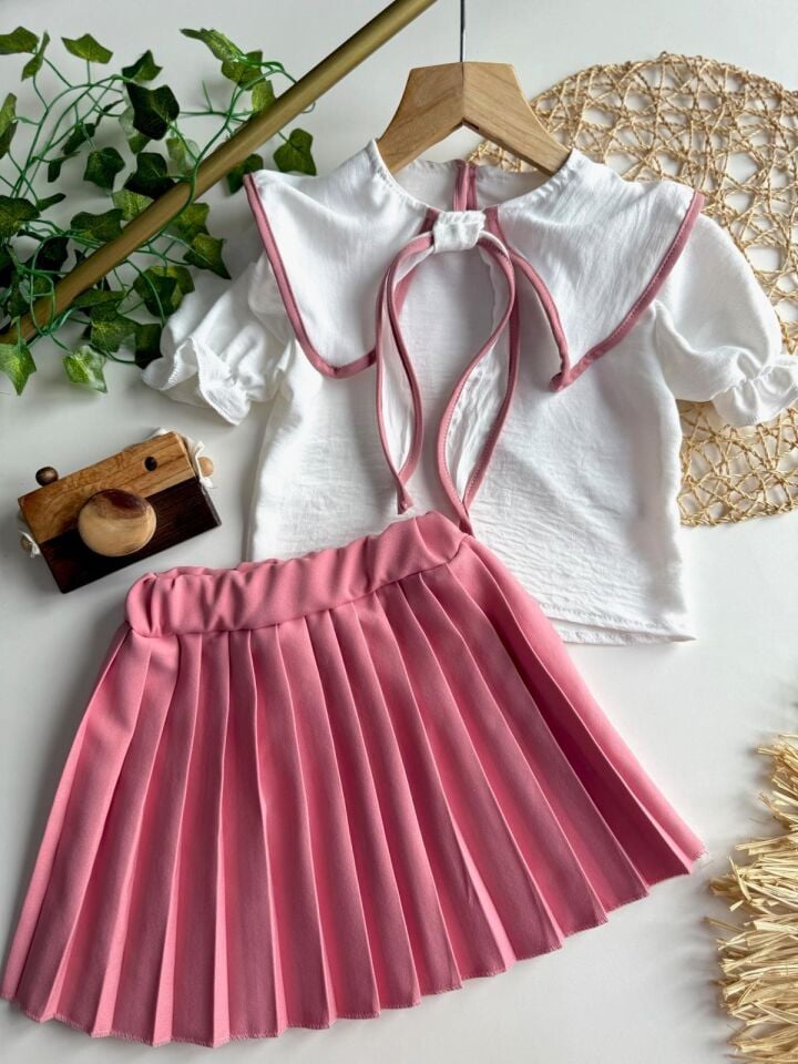 Pembe Pilise Etekli Yakalı Gömlek Takım (5-B) 7/8