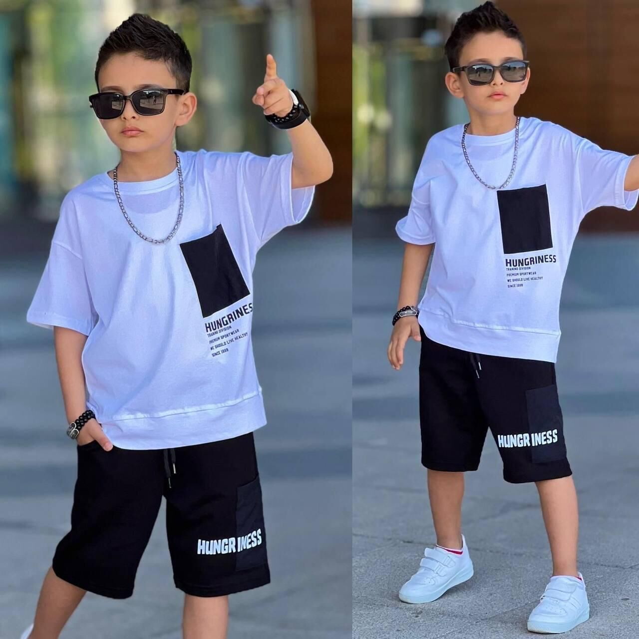 Erkek Çocuk Hungriness Baskılı Siyah Beyaz Takım (1-E)