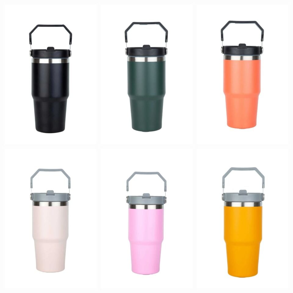 Çelik Termos Pipetli ve Tutmalı Üst Kısmı Geniş 650 ML