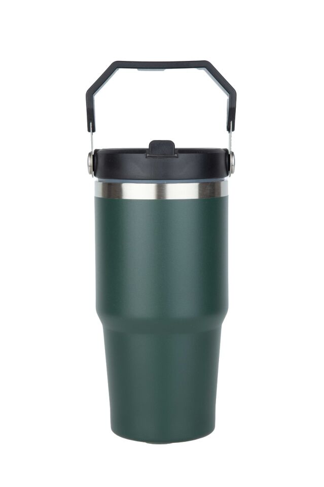 Çelik Termos Pipetli ve Tutmalı Üst Kısmı Geniş 650 ML