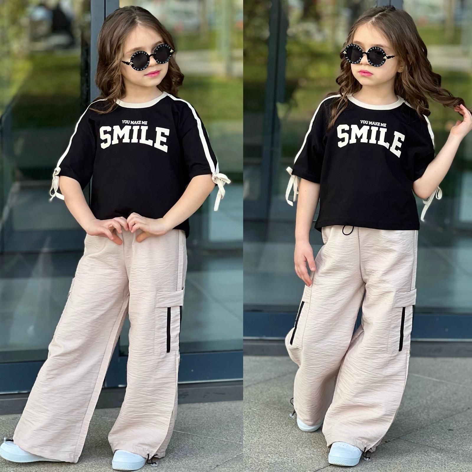 Siyah Krem Smile Baskılı Garson Boy Takım