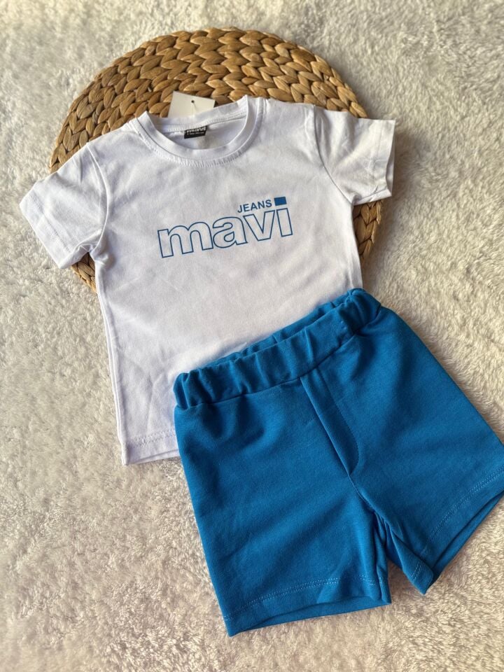 Erkek Bebe Mavi Şortlu Tşört Takım