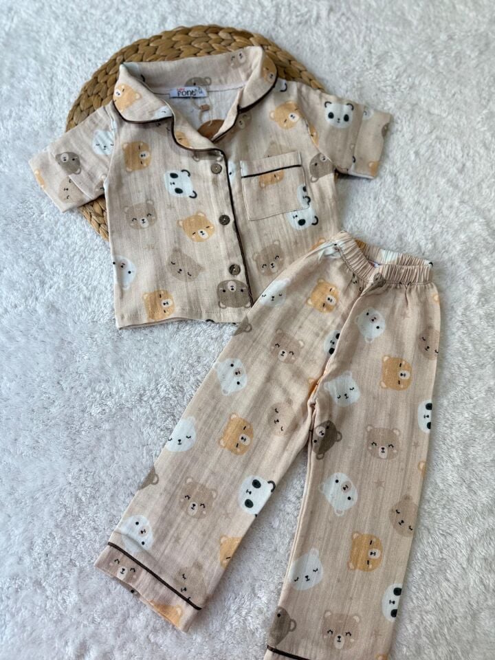 Unisex Sarı Ayıcıklı Pijama Takımık  (4-C)