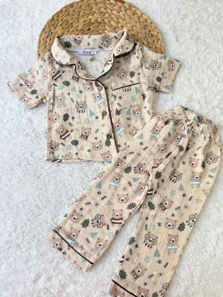 Unisex Gözlüklü Ayıcıklı Pijama Takımı
