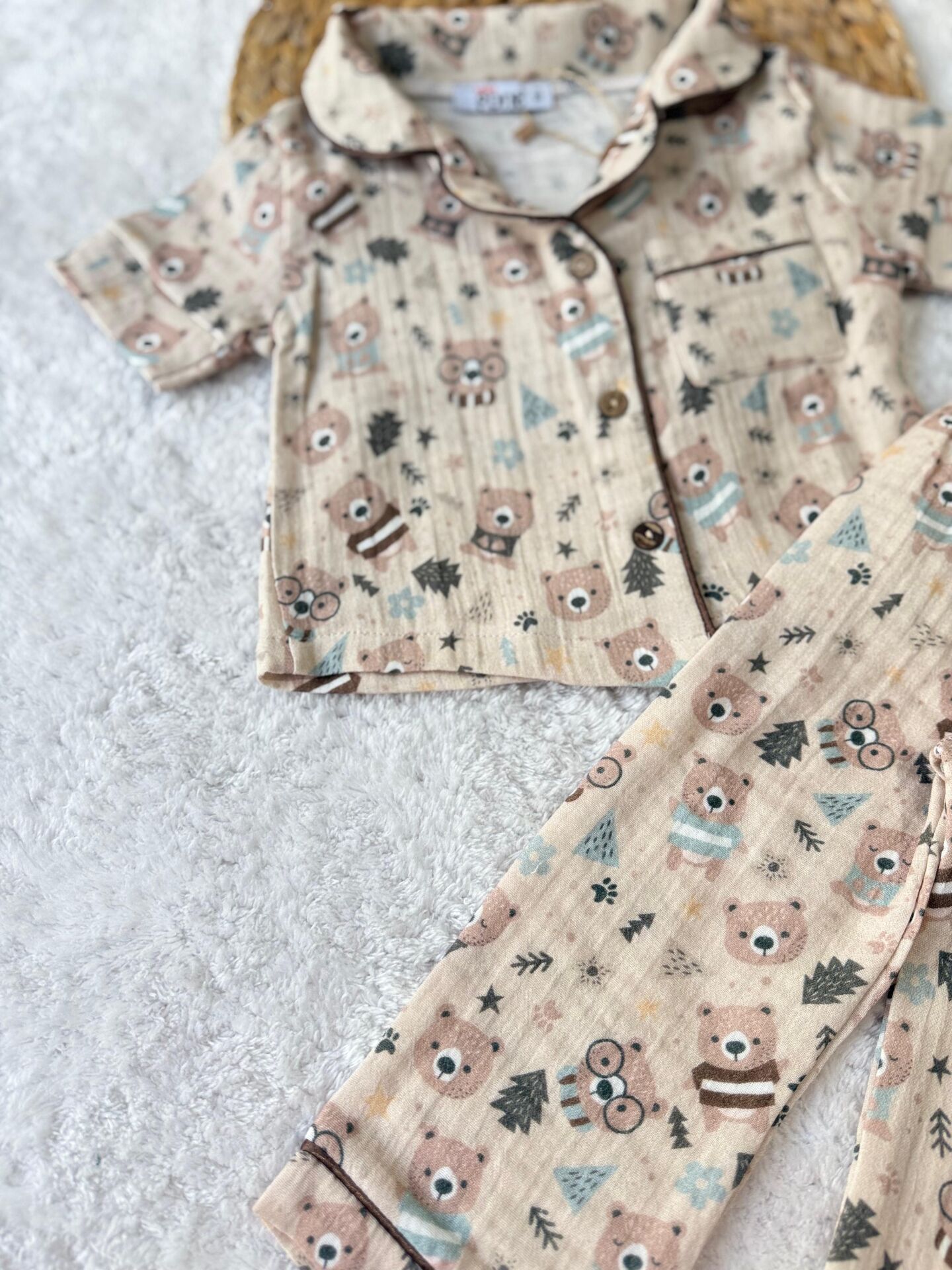 Unisex Gözlüklü Ayıcıklı Pijama Takımı