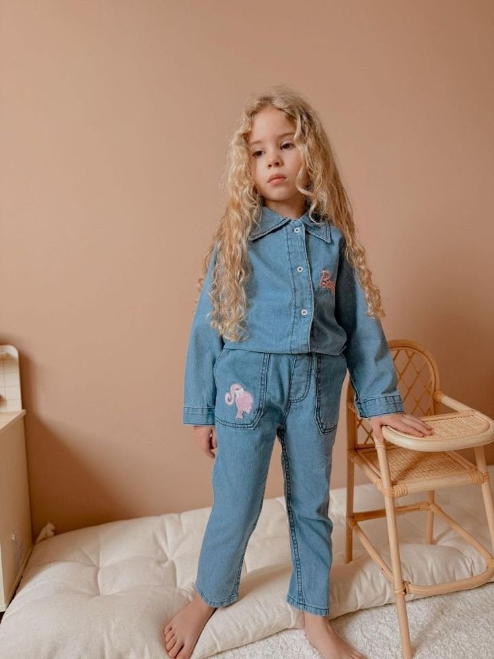 Barbie Nakış İşleme Kot Gömlek Pantolon Takım