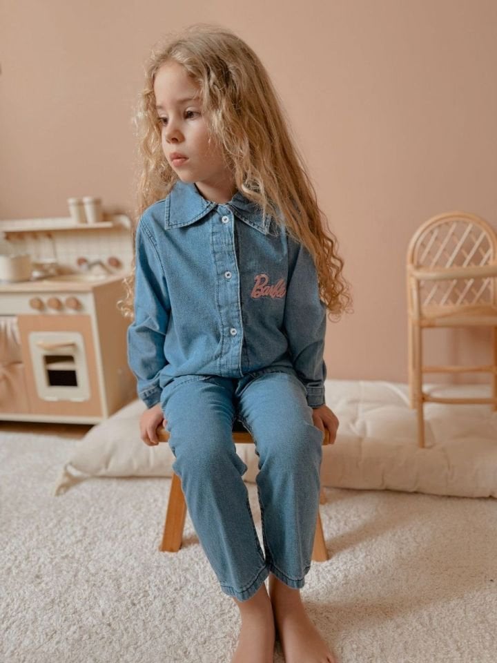 Barbie Nakış İşleme Kot Gömlek Pantolon Takım
