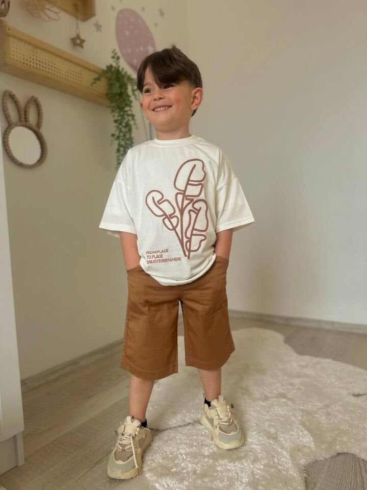 Kahverengi Şort Baskılı Sweet Erkek Çocuk Takım
