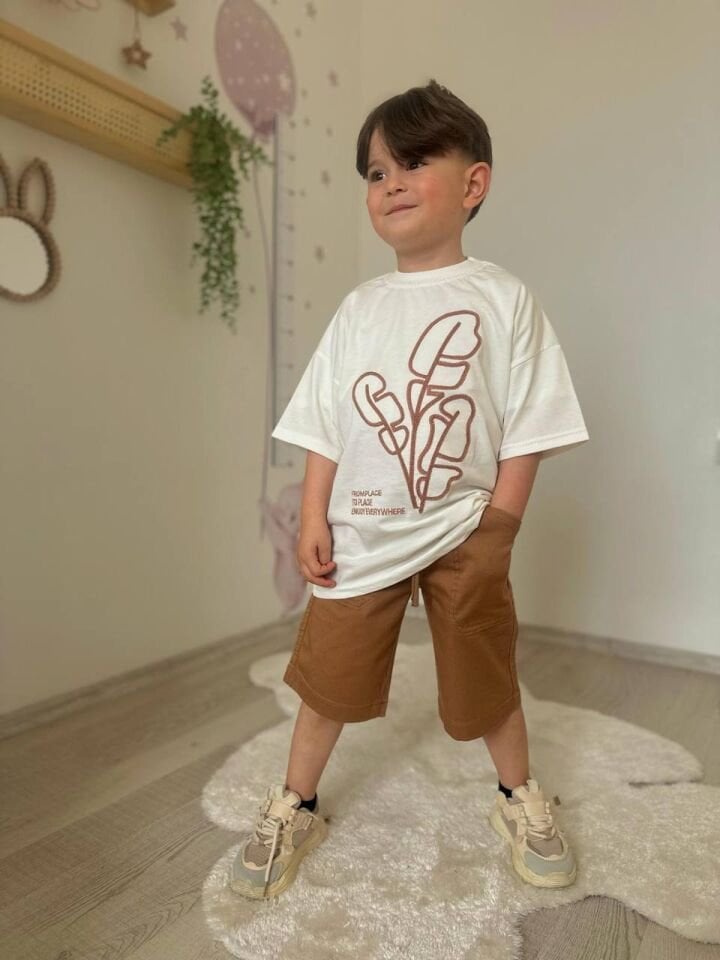 Kahverengi Şort Baskılı Sweet Erkek Çocuk Takım