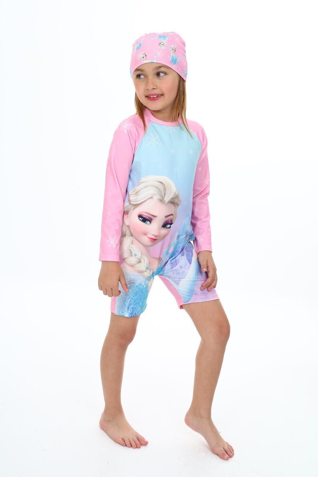 Pembe Elsa  Baskılı Uzun Kol Mayo Kız Çocuk