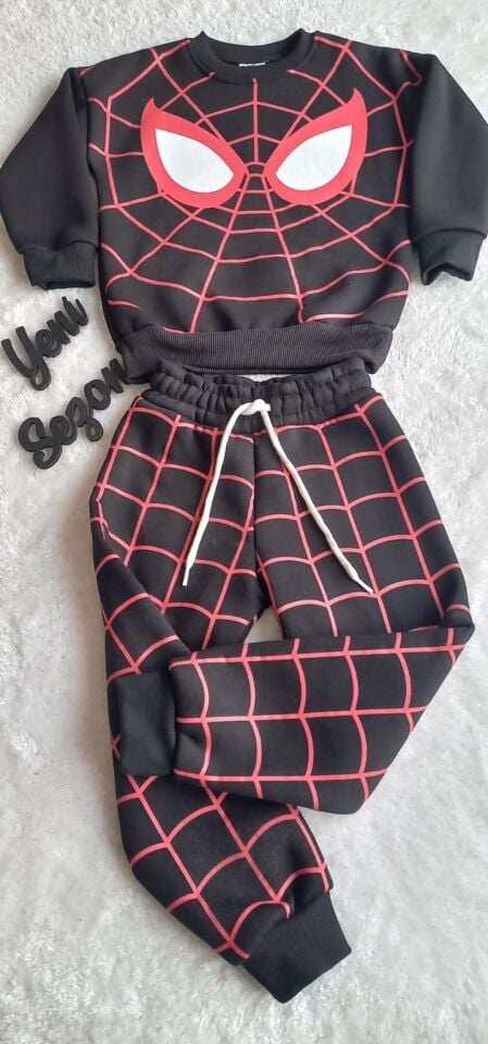 Erkek Çocuk Örümcek Adam Siyah Şardonlu İkili Takım