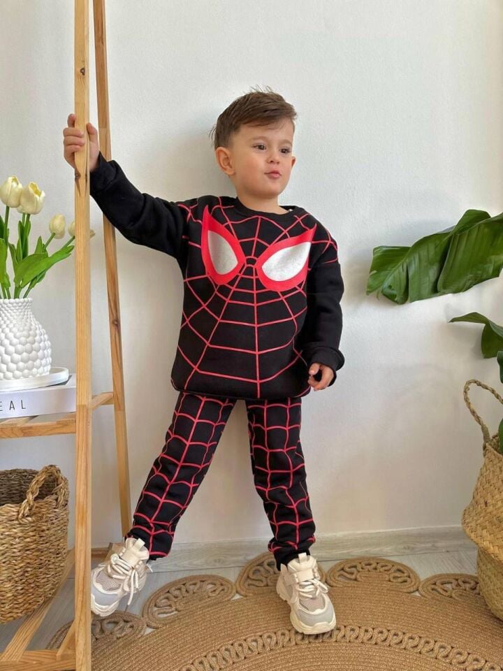 Erkek Çocuk Örümcek Adam Siyah Şardonlu İkili Takım