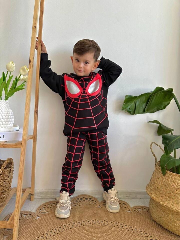 Erkek Çocuk Örümcek Adam Siyah Şardonlu İkili Takım