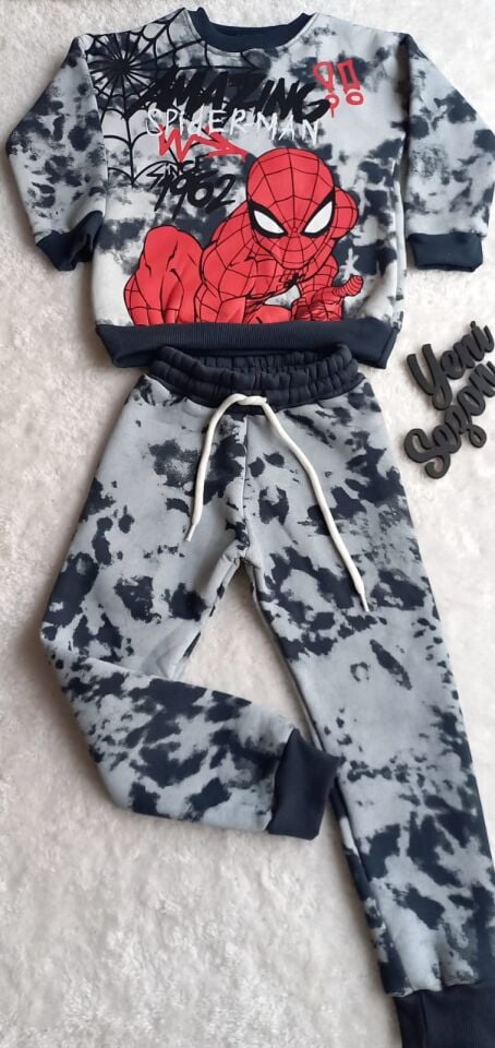 Erkek Çocuk Örümcek Adam Gri Şardonlu İkili Takım