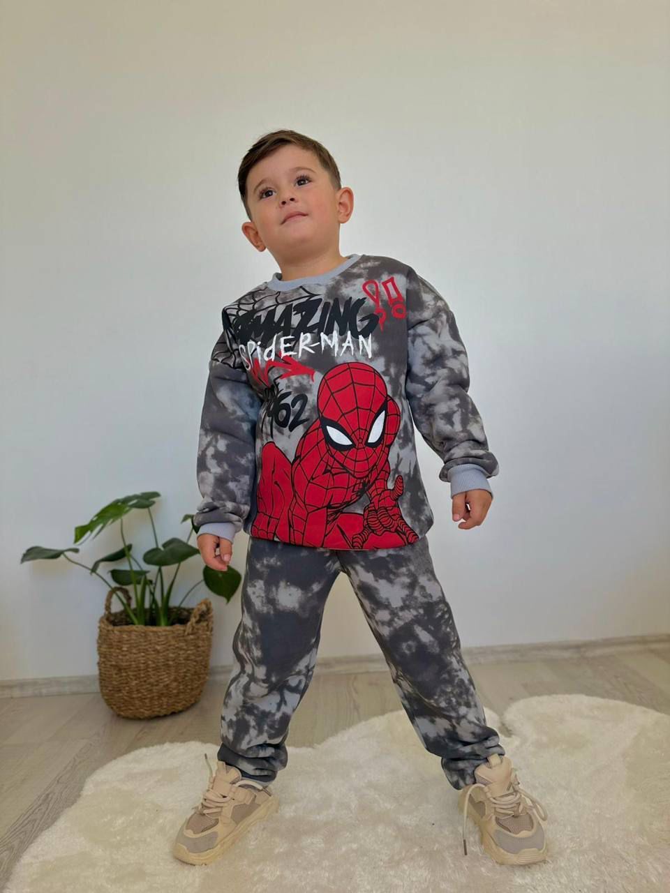 Erkek Çocuk Örümcek Adam Gri Şardonlu İkili Takım