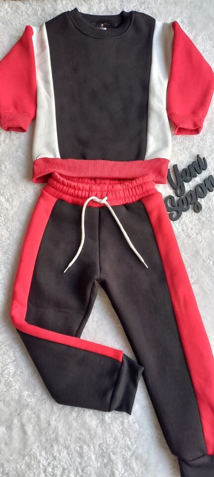 Erkek Çocuk Kırmızı Siyah Beyaz Şardonlu İkili Takım